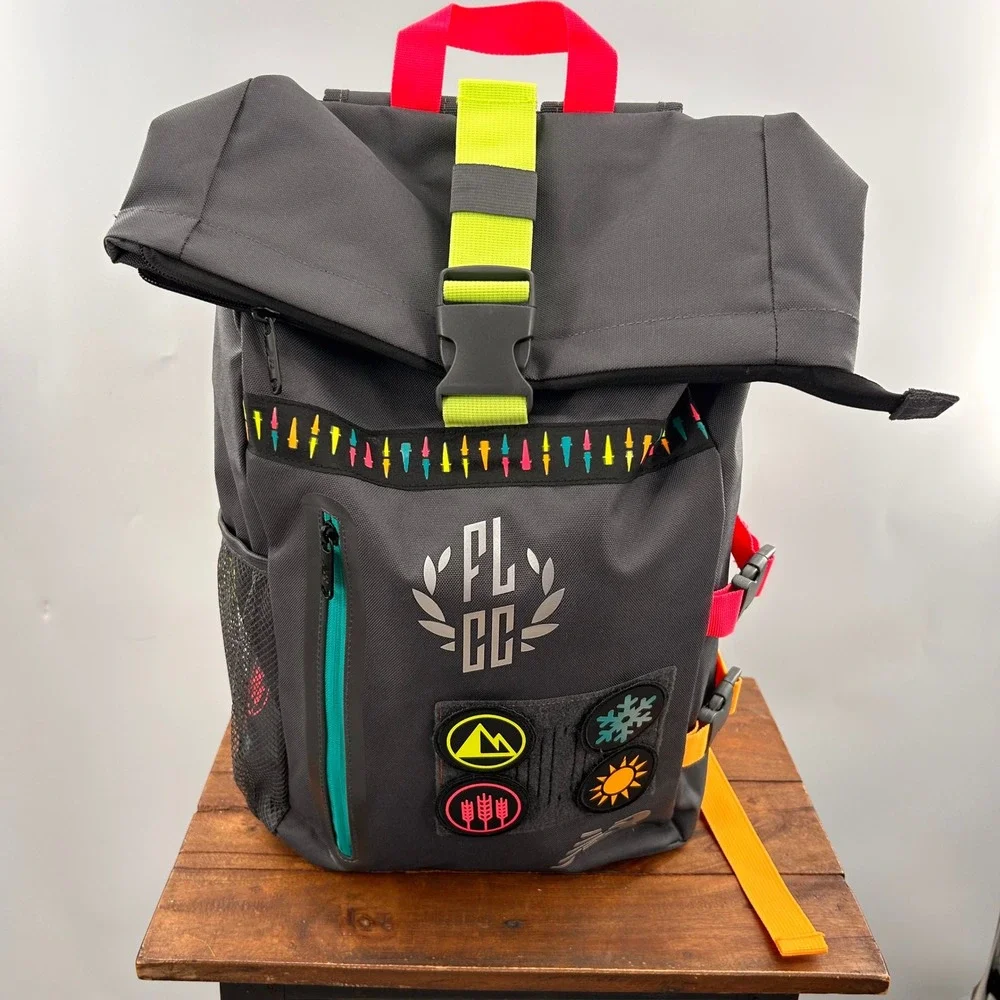 New Balance FLCC Roll Top Backpack Grey Neon Pink Green Orange Laptop Bag